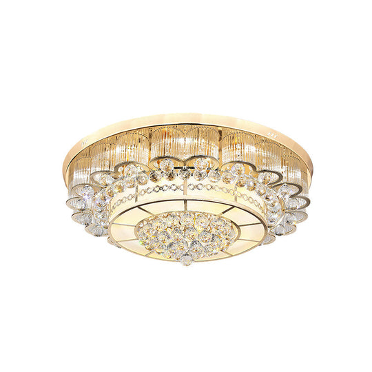 Flush Mount Led Crystal Ball Ceiling Lamp In Chrome - Modern Tiered Design For Living Room (24/32 W)
