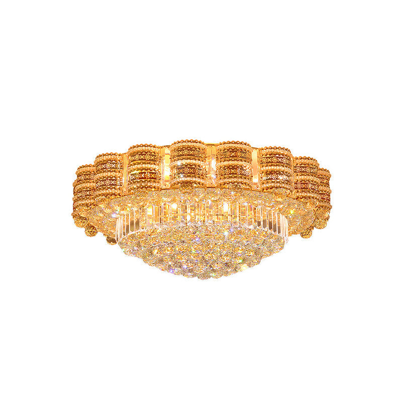 Minimal Gold Flush Mount Ceiling Light With Crystal Ball Accents - 7 Bulbs
