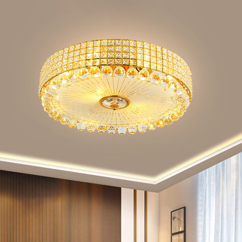Contemporary Round Crystal Flush Light - 16/24 Led Bedroom Ceiling Lamp In Silver/Gold