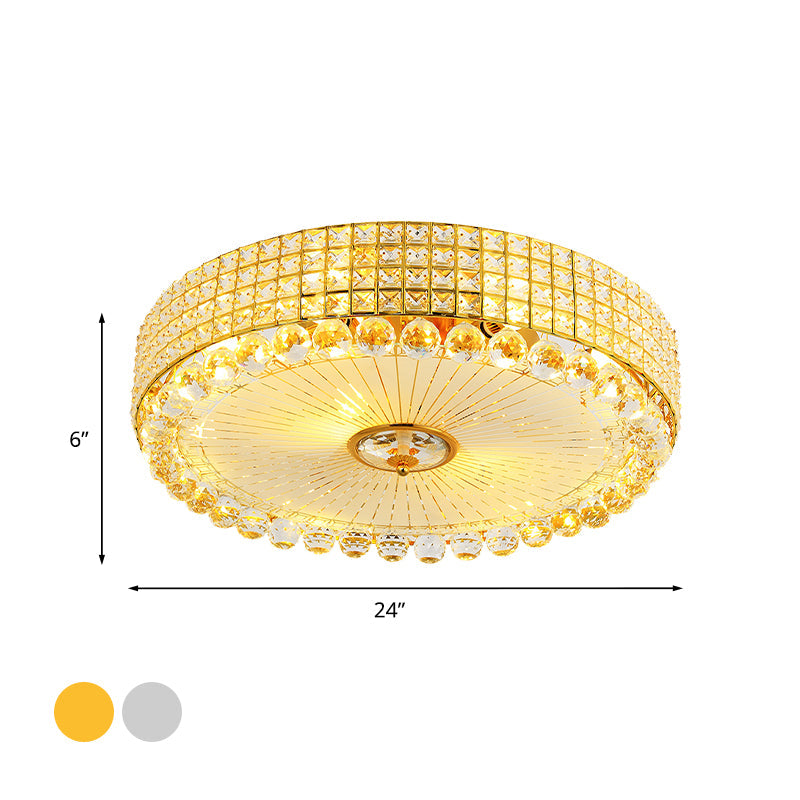 Contemporary Round Crystal Flush Light - 16’/24’ Led Bedroom Ceiling Lamp In Silver/Gold