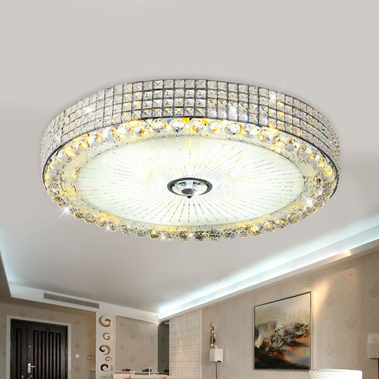 Contemporary Round Crystal Flush Light - 16’/24’ Led Bedroom Ceiling Lamp In Silver/Gold