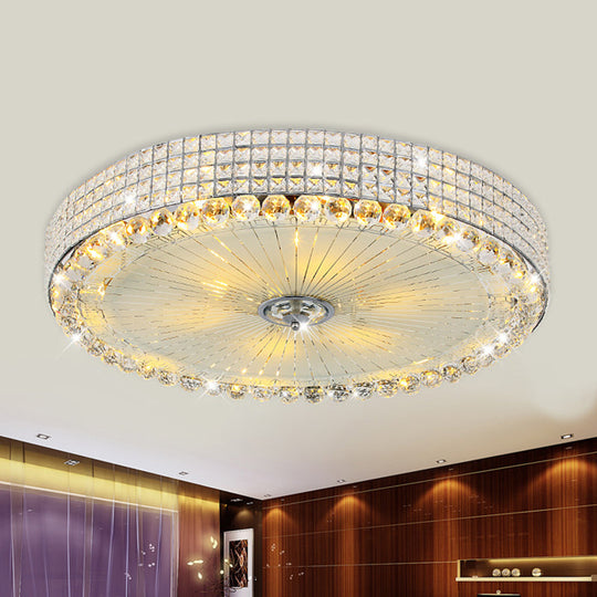 Contemporary Round Crystal Flush Light - 16/24 Led Bedroom Ceiling Lamp In Silver/Gold