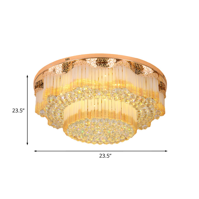 Gold Led Flush Mount Crystal Ceiling Light For Living Room