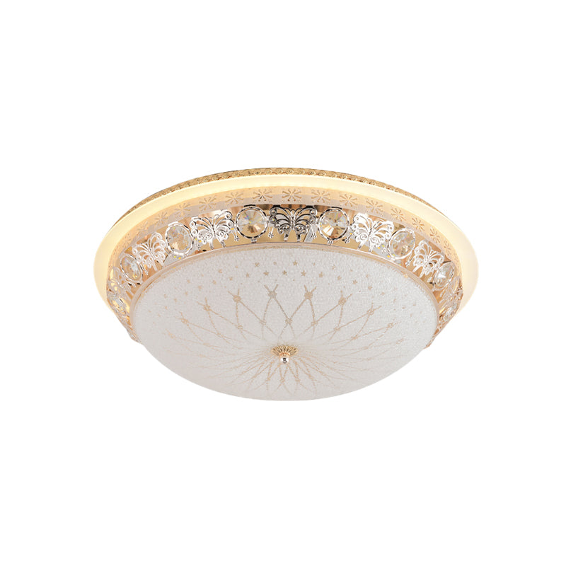 Modern Crystal Flush Mount Led Ceiling Light Fixture With Gold Finish And White Texture Glass Shade