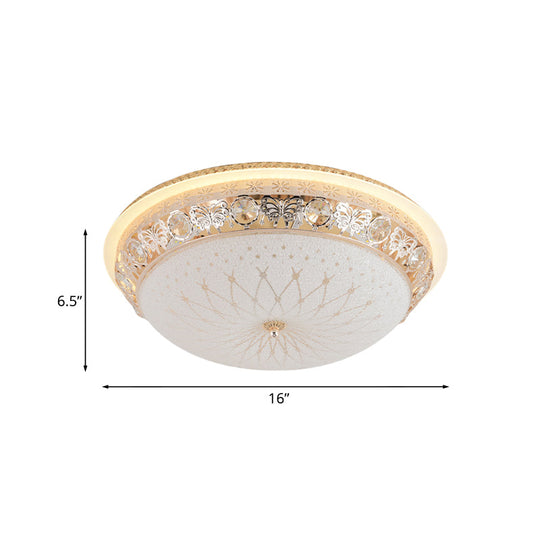 Modern Crystal Flush Mount Led Ceiling Light Fixture With Gold Finish And White Texture Glass Shade