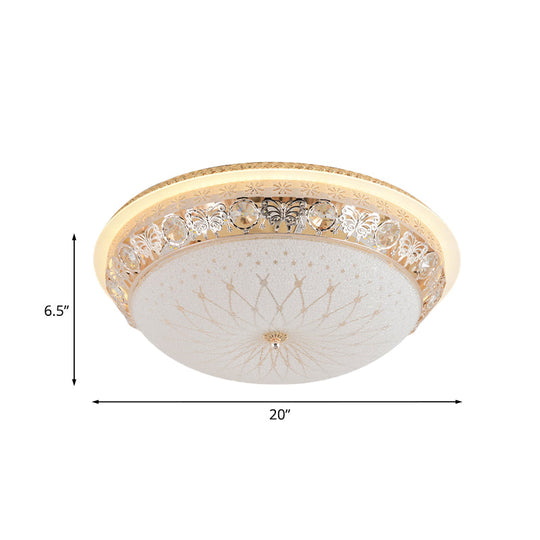 Modern Crystal Flush Mount Led Ceiling Light Fixture With Gold Finish And White Texture Glass Shade