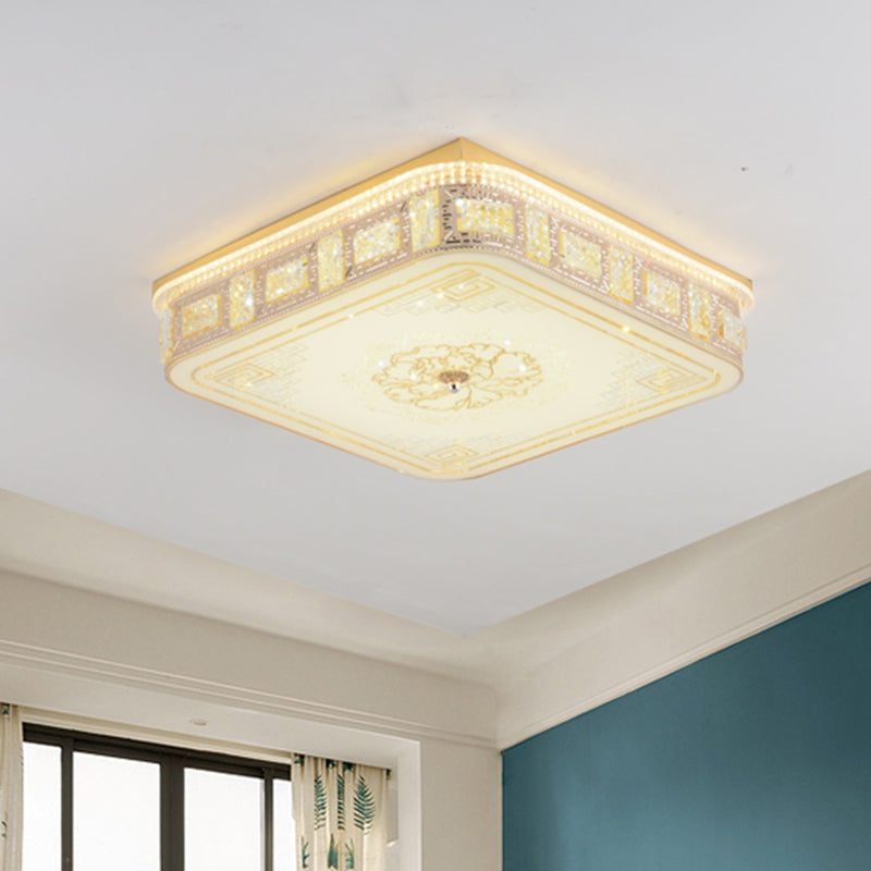 Modern Gold Led Crystal Flush Mount Spotlight - Elegant Flower Pattern Ceiling Light For Living Room