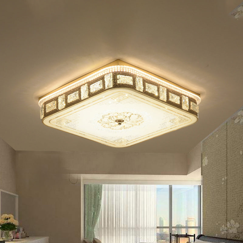 Modern Gold Led Crystal Flush Mount Spotlight - Elegant Flower Pattern Ceiling Light For Living Room