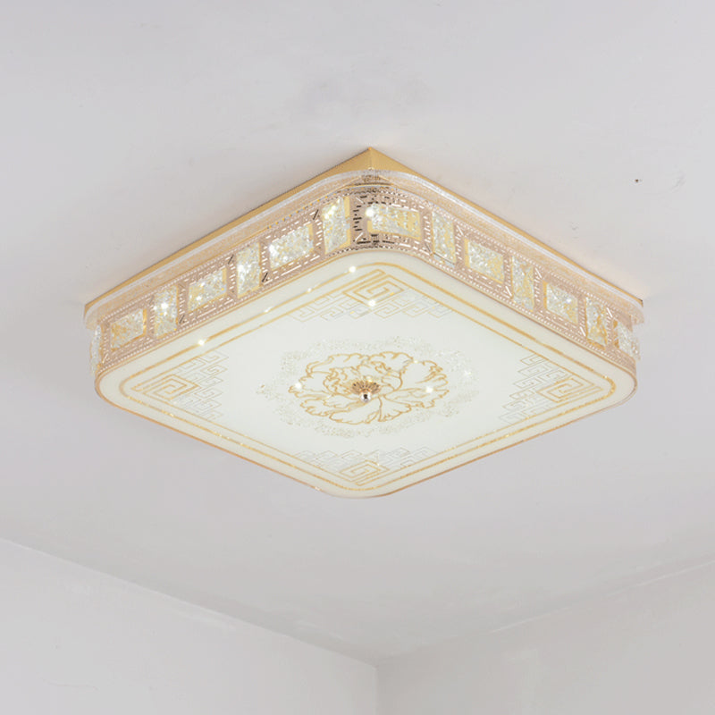Modern Gold Led Crystal Flush Mount Spotlight - Elegant Flower Pattern Ceiling Light For Living Room