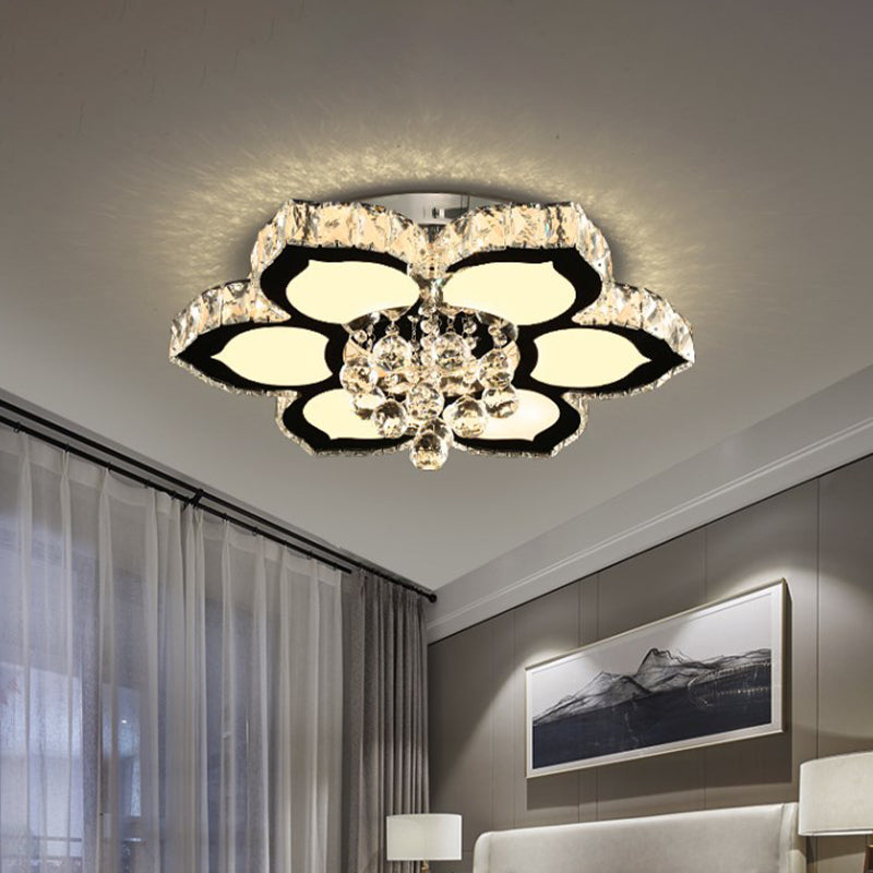 Modern Chrome Led Ceiling Lamp With Crystal Orb Bloom For Bedroom - 18/26 Diameter / 18