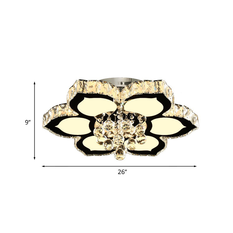 Modern Chrome Led Ceiling Lamp With Crystal Orb Bloom For Bedroom - 18’/26’ Diameter