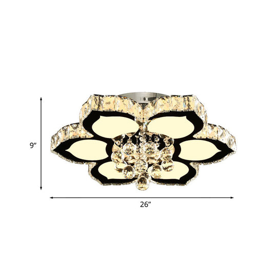 Modern Chrome Led Ceiling Lamp With Crystal Orb Bloom For Bedroom - 18/26 Diameter