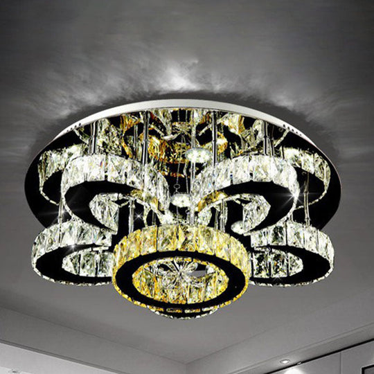 Modern Crystal Nickel Flush Mount Lamp - Flower Led Ceiling Light With Ring Design 24’/32’