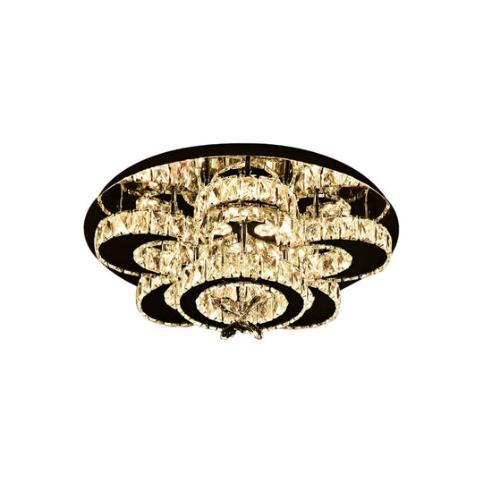 Modern Crystal Nickel Flush Mount Lamp - Flower Led Ceiling Light With Ring Design 24’/32’ Width