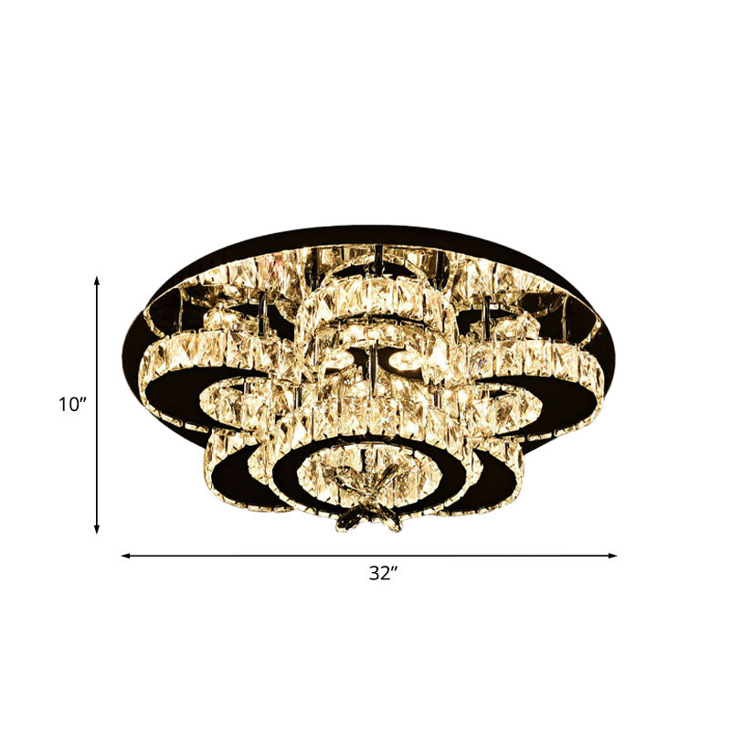 Modern Crystal Nickel Flush Mount Lamp - Flower Led Ceiling Light With Ring Design 24/32 Width