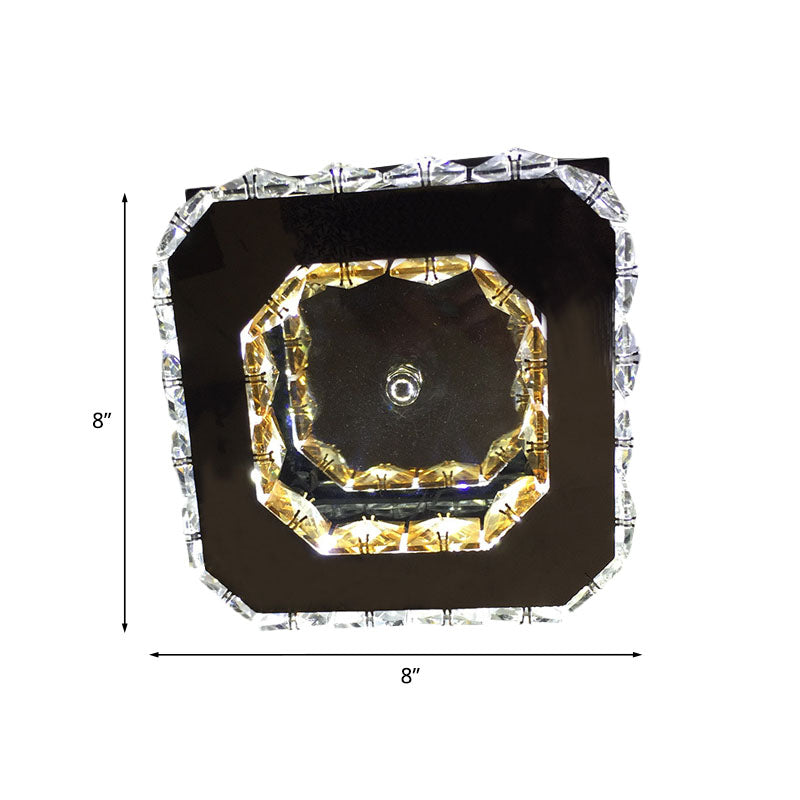 Stainless-Steel Led Crystal Ceiling Light: Modern Square Flush Mount For Bedroom - Warm/White