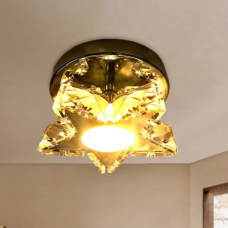 Contemporary Led Star Shaped Ceiling Mounted Fixture - Clear Crystal Nickel Warm/White Light Bedroom
