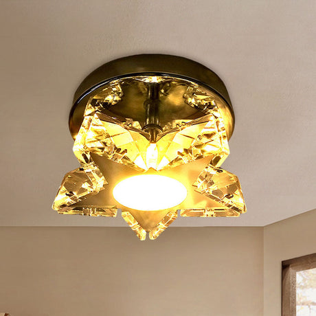 Contemporary Led Star Shaped Ceiling Mounted Fixture - Clear Crystal Nickel Warm/White Light Bedroom