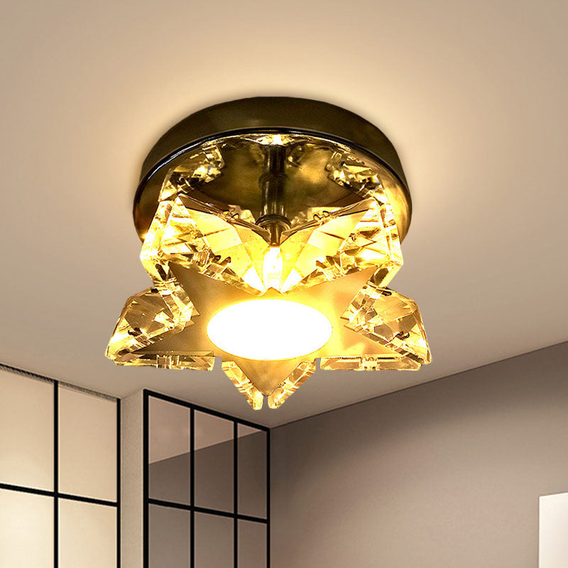 Contemporary Led Star Shaped Ceiling Mounted Fixture - Clear Crystal Nickel Warm/White Light