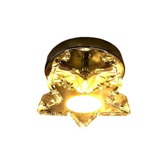 Contemporary Led Star Shaped Ceiling Mounted Fixture - Clear Crystal Nickel Warm/White Light Bedroom