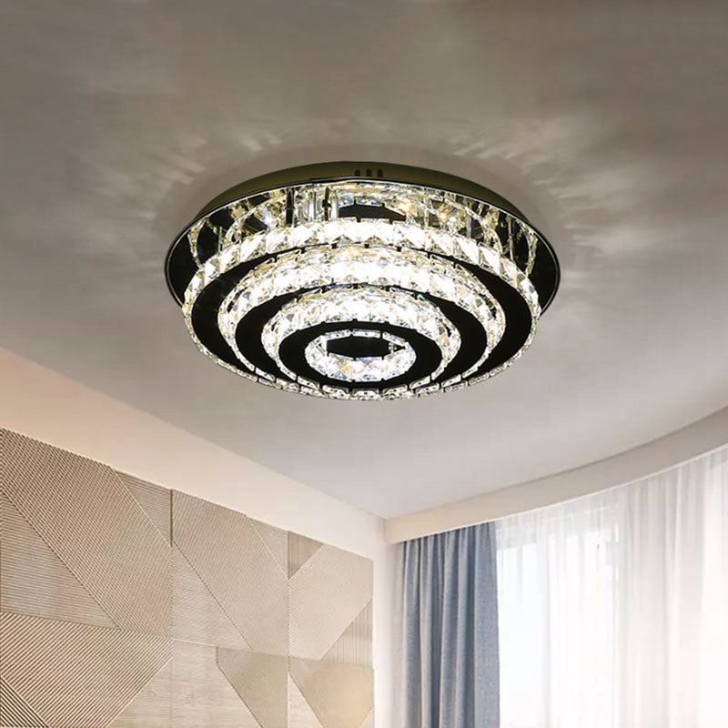 Simple Style Led Crystal Flush Mount Light Fixture - Chrome Finish For Bedroom Ceiling