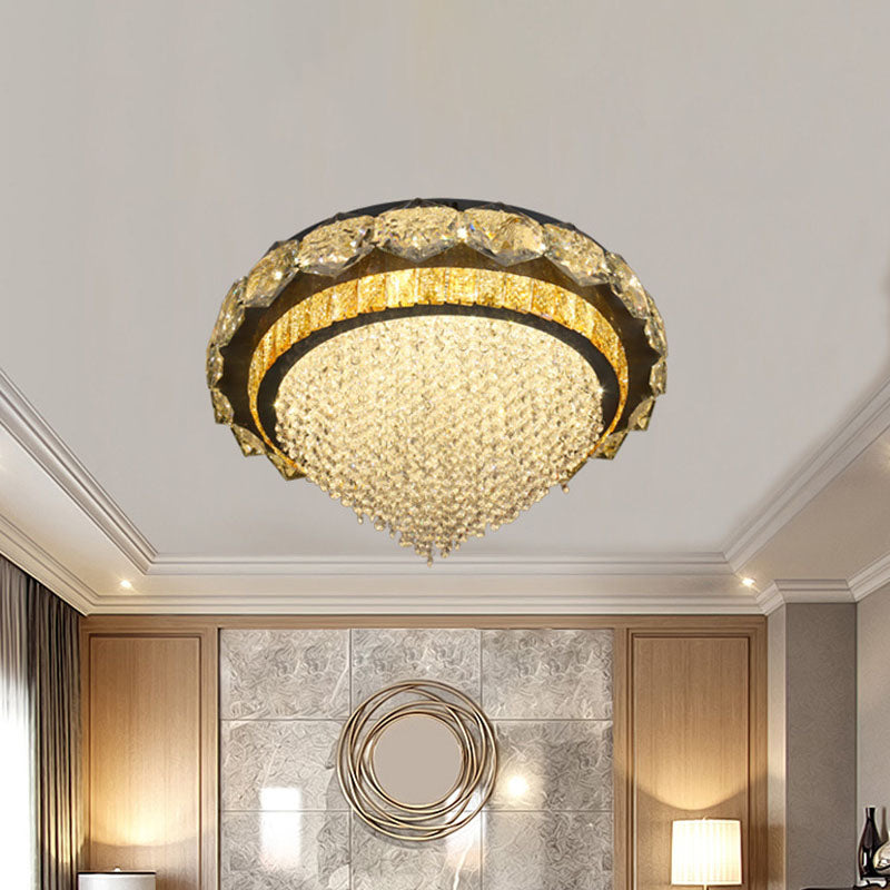 Contemporary Led Crystal Flushmount Ceiling Light In Black For Bedroom
