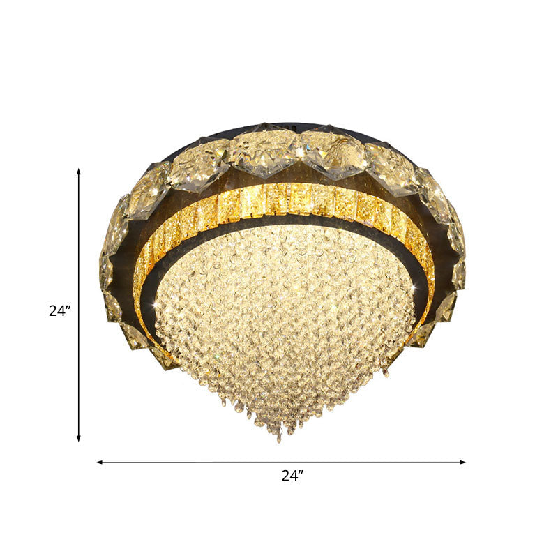 Contemporary Led Crystal Flushmount Ceiling Light In Black For Bedroom