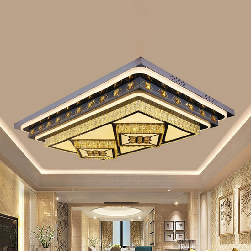 Modern Led Ceiling Light With Diamond Crystal Shade - Chrome Flush Mount For Living Room
