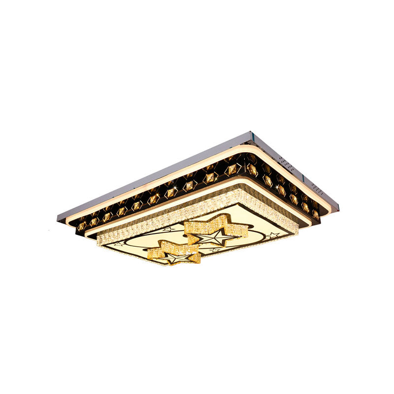 Modern Led Chrome Crystal Flush Ceiling Light With Star Design