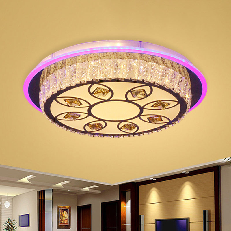 Modern Led Chrome Flushmount Light With Petal Pattern - Crystal Block Round Ceiling Lighting For