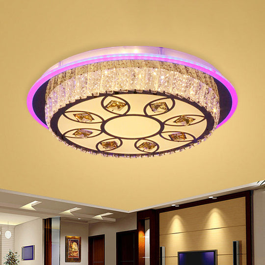 Modern Led Chrome Flushmount Light With Petal Pattern - Crystal Block Round Ceiling Lighting For