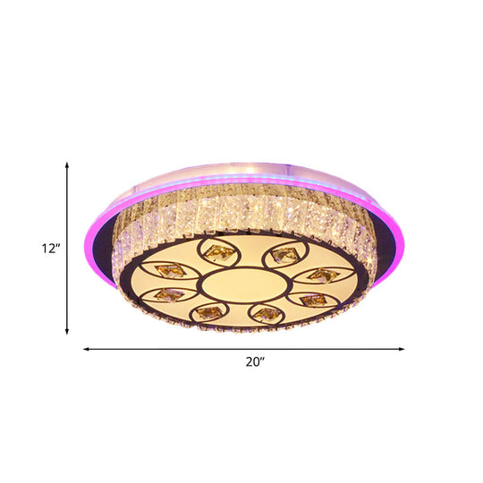 Modern Led Chrome Flushmount Light With Petal Pattern - Crystal Block Round Ceiling Lighting For
