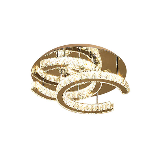 Led Chrome Ceiling Light With Double-C Shaped Beveled K9 Crystal And Flush Mount Design