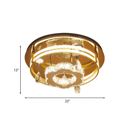 Chrome Blossom Led Crystal Flushmount Ceiling Light For Simple Bedroom Elegance