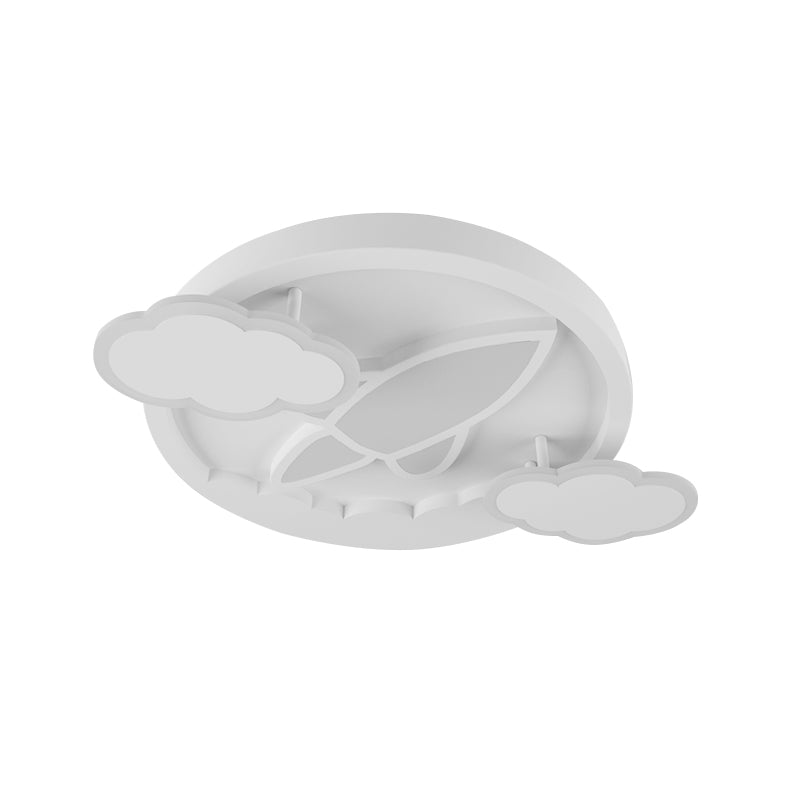 Kid’s Led Flush Mount Ceiling Light - Creative White Plane Behind Cloud Design With Acrylic Shade