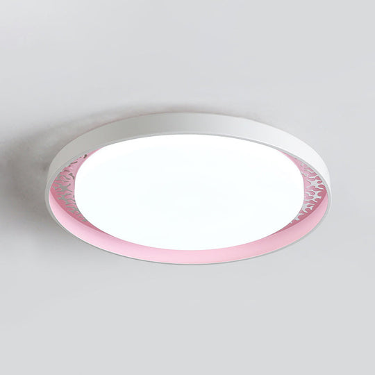 Minimalist Disc Ceiling Flush Led Lighting For Childrens Bedrooms - White/Green/Pink Colors