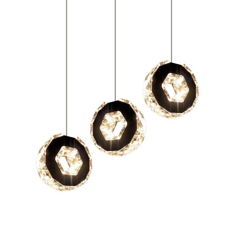Minimal Chrome Led Pendant With Beveled Crystal Ring Design Warm/White/Neutral Light