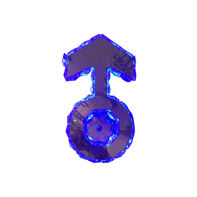 Minimal Style Led Bedroom Sconce Light In Chrome With Boy Logo Faceted Crystal And Multi-Colored