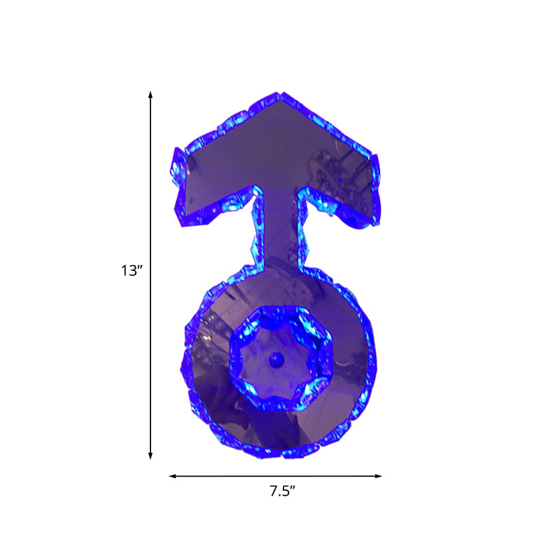 Minimal Style Led Bedroom Sconce Light In Chrome With Boy Logo Faceted Crystal And Multi-Colored