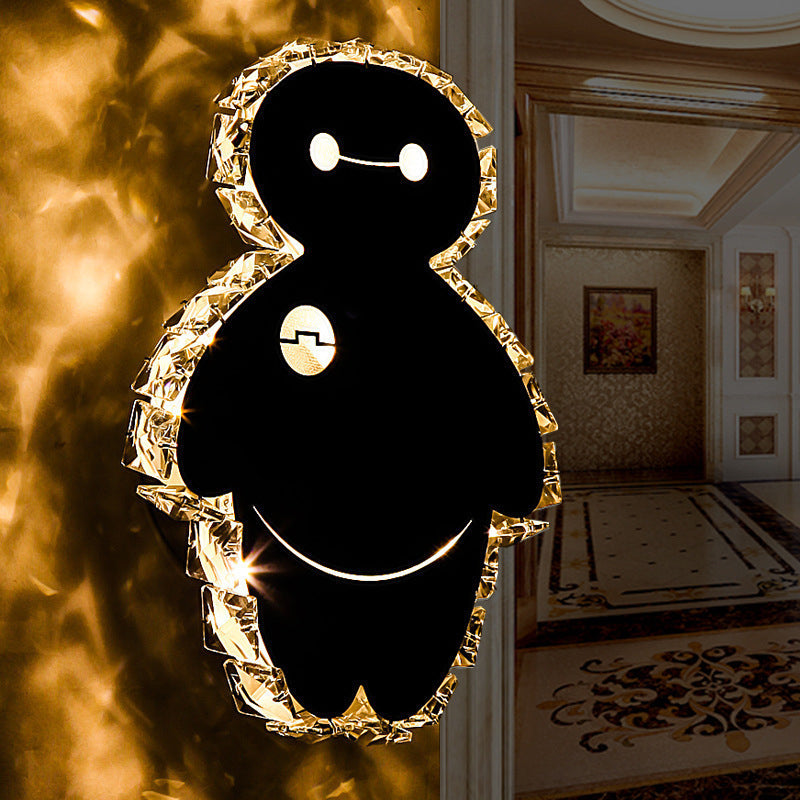 Cartoon Snow Man Wall Mount Light Fixture With Chrome Finish Led Bedroom Lighting In Warm/White