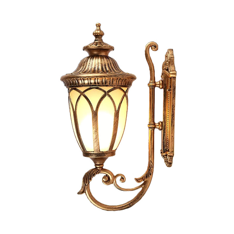 Black/Bronze Aluminum Wall Mount Lamp - Curved Arm Lodge Style Sconce With Frosted Glass Shade (1