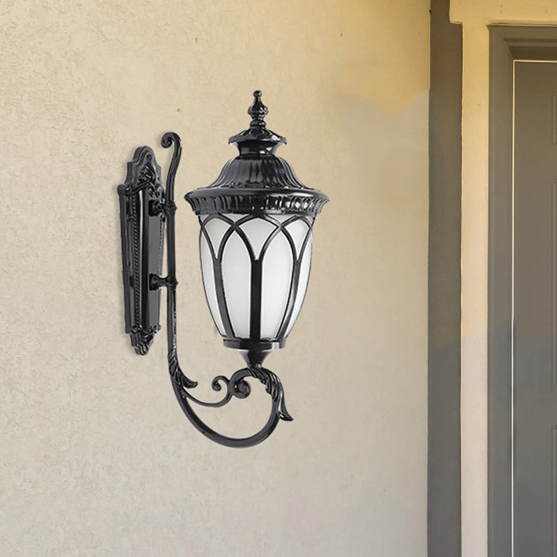 Black/Bronze Aluminum Wall Mount Lamp - Curved Arm Lodge Style Sconce With Frosted Glass Shade (1