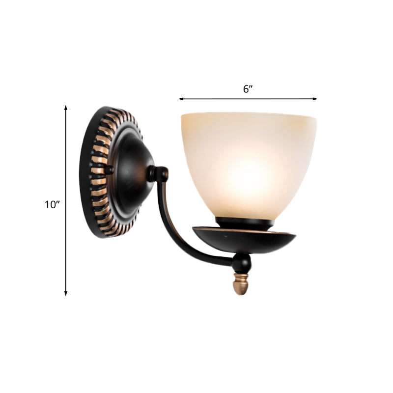 Traditional Black Frosted Glass Sconce Wall Light Fixture For Bedroom