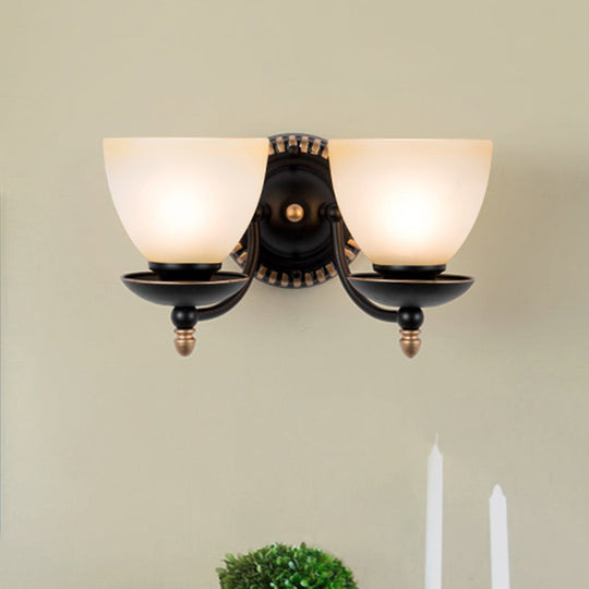 Traditional Black Frosted Glass Sconce Wall Light Fixture For Bedroom