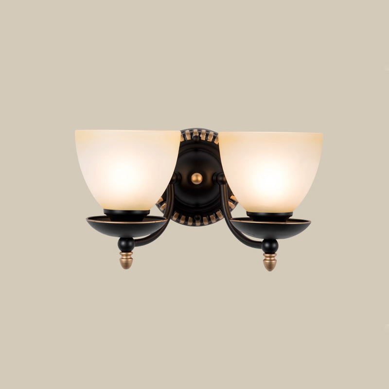Traditional Black Frosted Glass Sconce Wall Light Fixture For Bedroom