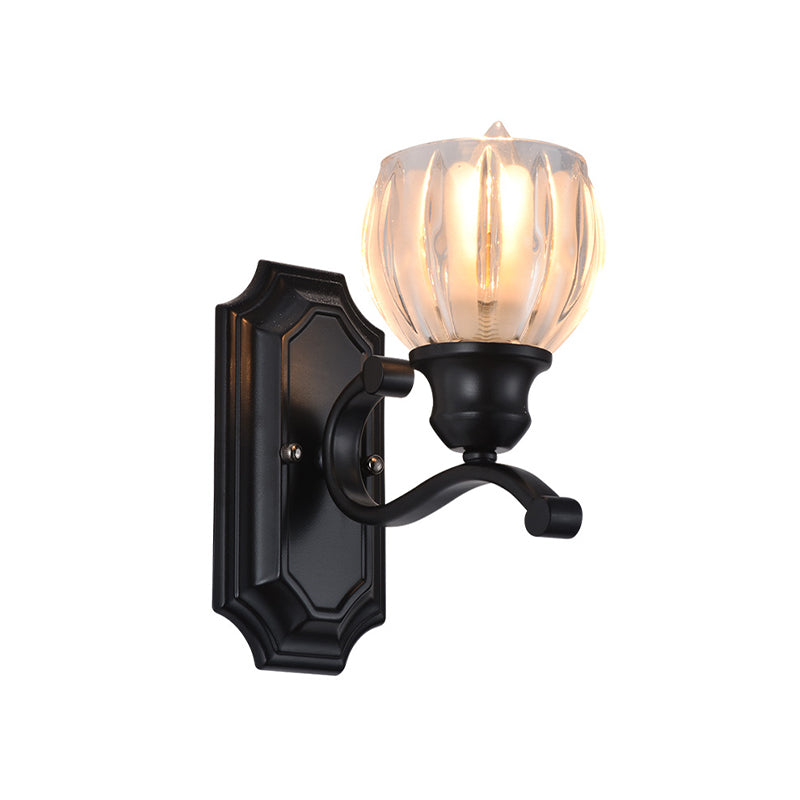 Globe Vintage Frosted Glass Wall Sconce - 1-Light Black Mounted Light Fixture For Living Room