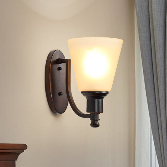 Vintage Conical Milk Glass Wall Sconce Light Fixture In Black For Living Room