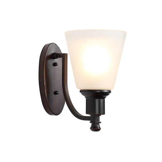 Vintage Conical Milk Glass Wall Sconce Light Fixture In Black For Living Room