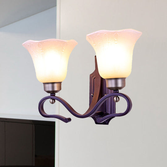 Vintage Blossom Sconce Wall Light With Frosted White Glass In Black Finish