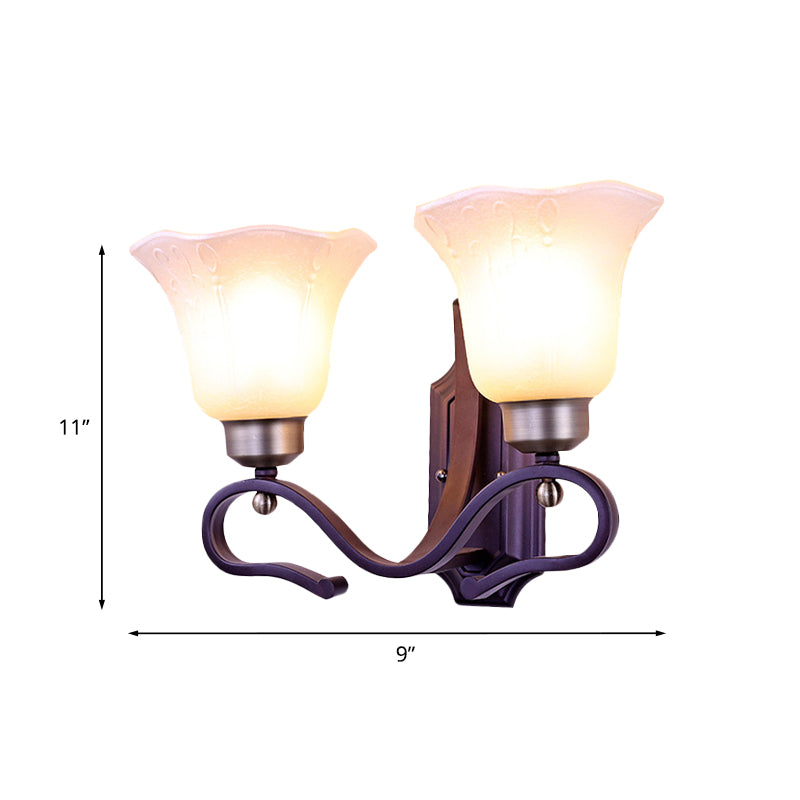 Vintage Blossom Sconce Wall Light With Frosted White Glass In Black Finish